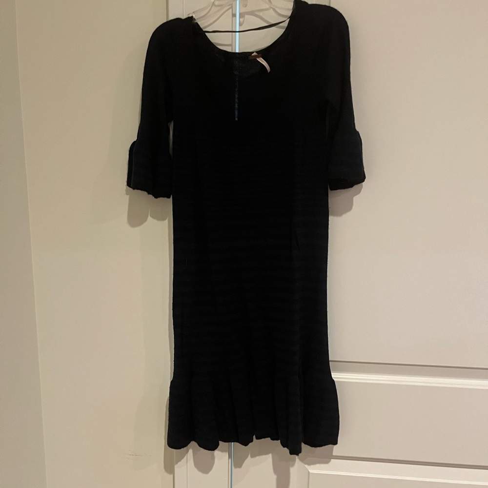 Free People light wool drop waist navy and black striped dress
